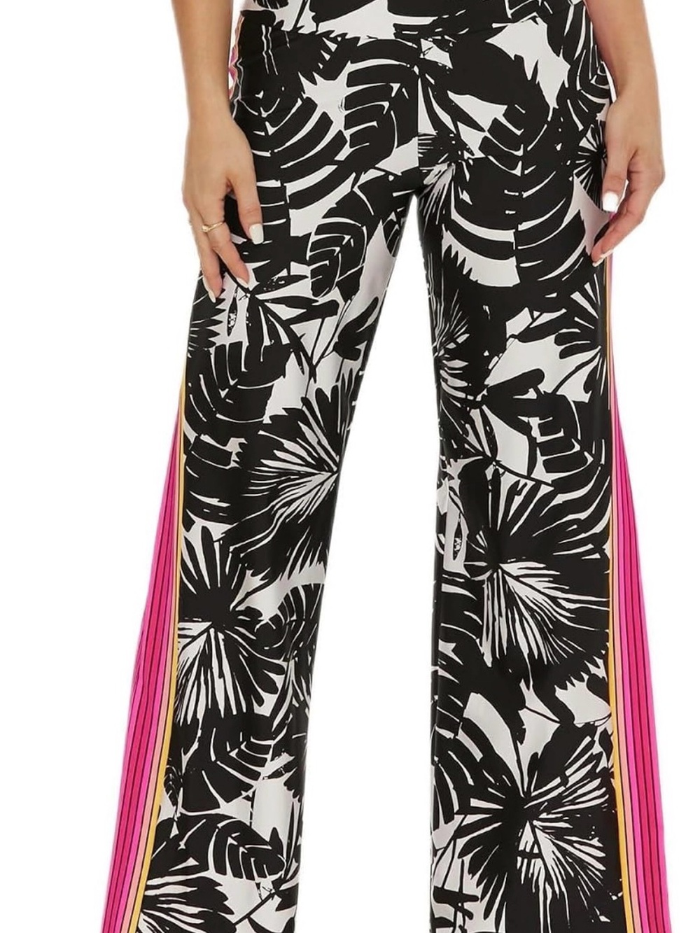 NWT Trina Turk Black & White Tropical Print Wide-Leg Lennox Pants lounge wear